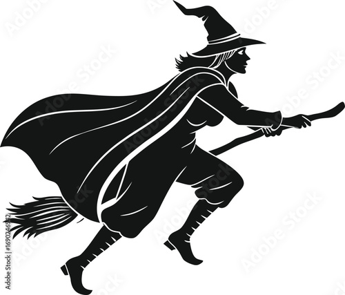 halloween witch with broom