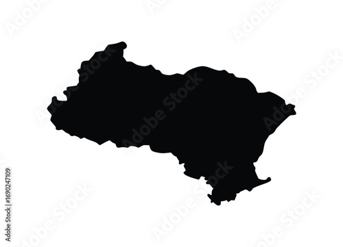 Abstract silhouette map shape of a geographical region evoking exploration and travel