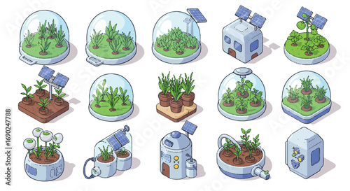 Various illustrations of plants growing in different environments.
