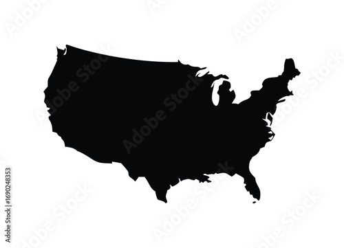 Black silhouette map of the continental united states graphic art
