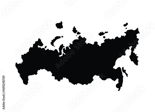 Black silhouette map of russia country outline geographic shape international borders continent