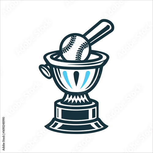 Baseball Trophy Cup with Bat Icon Vector Baseball Trophy Cup with finial
