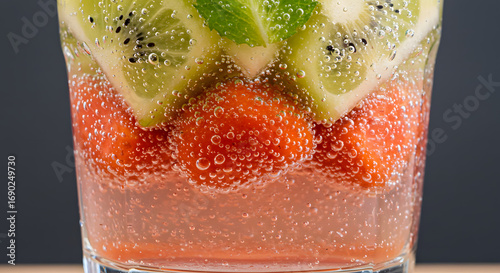 Layered Fruit Infused Sparkling Water in Glass 