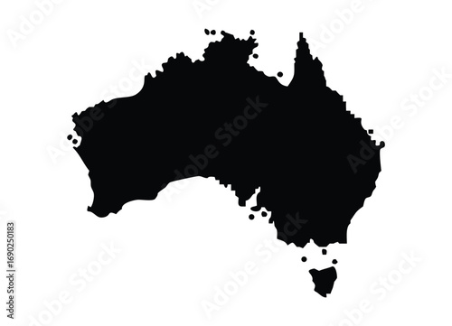 Black silhouette outline map of the continent of australia and tasmania for geographic and travel concepts