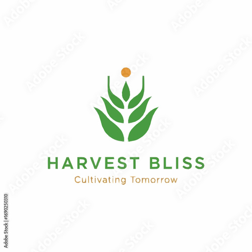 Logo for 'Harvest Bliss' featuring a stylized green plant icon with an orange dot, set against a white background.