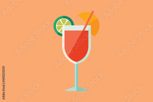 Vector art of a refreshing cocktail illustration with a lime slice and umbrella, set against a peach background, perfect for summer vibes and tropical getaways
