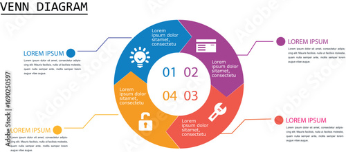Infographic Venn diagram chart template for business 4 parts