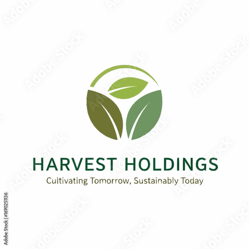 Harvest Holdings logo featuring a circular design with three leaves inside a green circle, with text below.