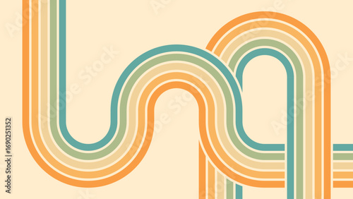 Abstract background of rainbow groovy Wavy Line design in 1970s Hippie Retro style. Vector pattern ready to use for cloth, textile, wrap and other.