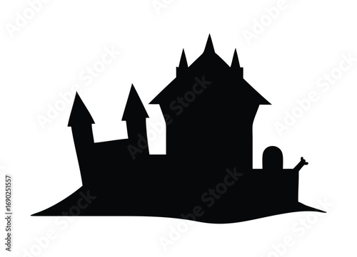 Spooky silhouette of a haunted castle with towers mysterious atmosphere halloween ambiance