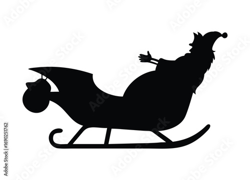 Silhouette of santa claus riding in his sleigh full of presents for christmas