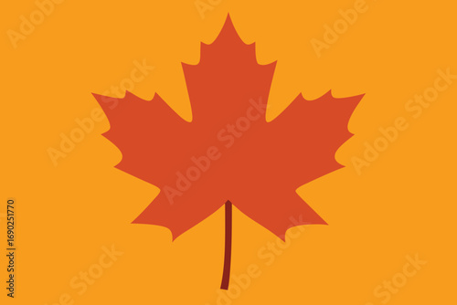 Vector art of a minimalist illustration of a vibrant orange maple leaf against a warm orange background, creating a simple and striking autumnthemed graphic design