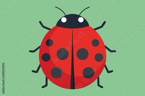 Vector art of a charming ladybug illustration with a red shell and black spots, set against a serene green background, showcasing natures beauty in a simple, elegant design