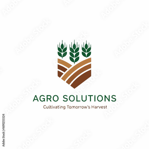 Agro Solutions logo featuring three green wheat stalks growing from brown cultivated fields, with a tagline 'Cultivating Tomorrow's Harvest'.