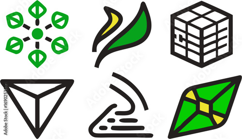Collection of abstract modern logo icons representing natural elements technology geometric shapes and abstract concepts for branding