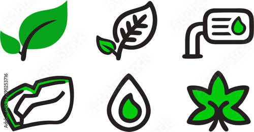 Collection of stylized green leaf icons and symbols representing nature sustainability growth and eco friendly concepts for environmental awareness