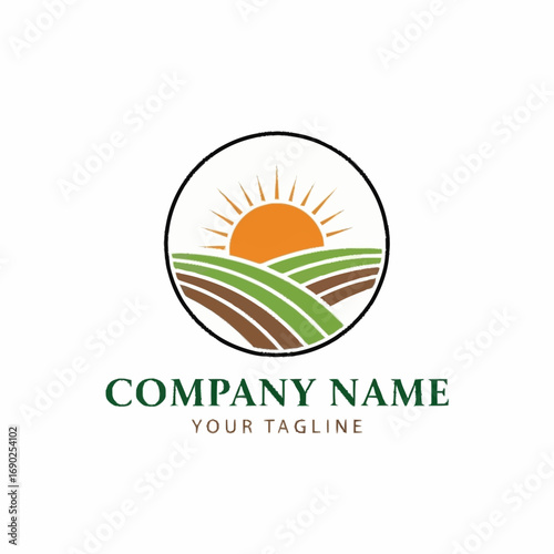 Logo featuring a sunrise over rolling fields, suitable for agricultural businesses or related ventures.