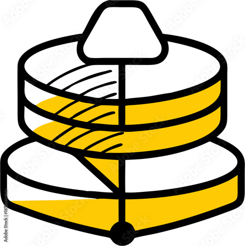 A simplified illustration of a measuring device with two stacked levels showing yellow liquid indicating a measurement or quantity level