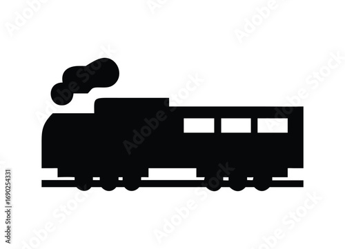 Classic silhouette of a steam train with smoke puffs and passenger cars