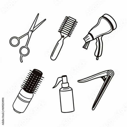 Illustration of various salon and barber shop tools for beauty industry