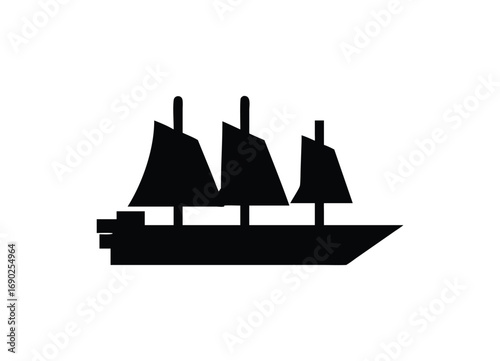 Silhouette of a classic three-masted sailing ship ready for adventure on the open sea