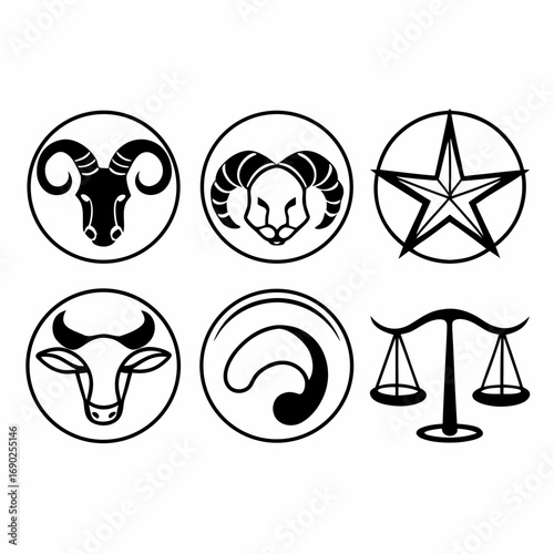 Set of zodiac signs and astrological symbols in a vector format