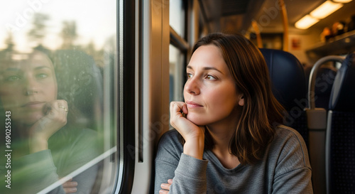 Mujer viajando en un tren