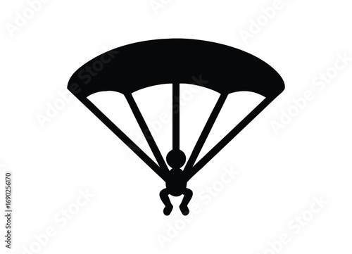 Silhouette of a skydiver descending with open parachute icon simple graphic