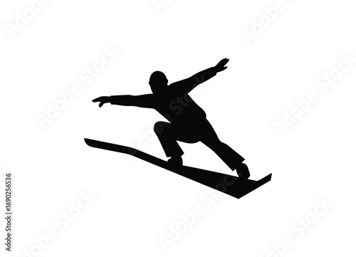 Silhouette of a snowboarder performing a jump on a snowboard