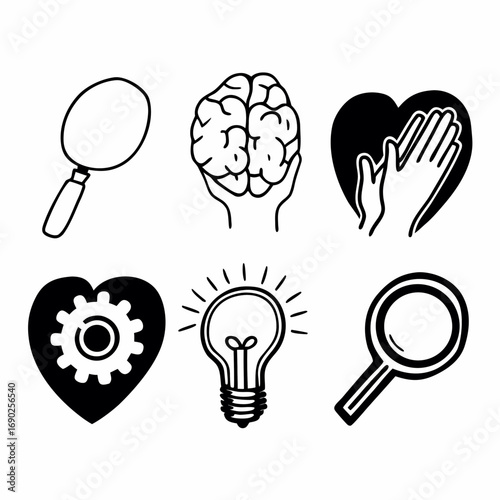 Collection of hand drawn business and education icons for web design