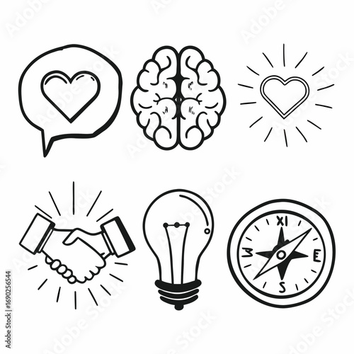 Set of hand drawn business and education icons for web design