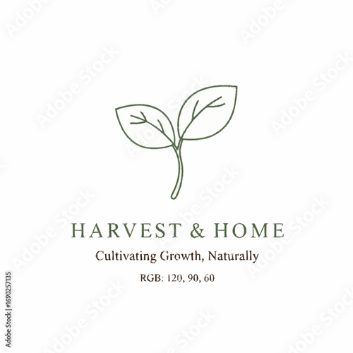 A minimalist logo featuring a delicate green sprout with the text "HARVEST & HOME" and the tagline "Cultivating Growth, Naturally" below it.