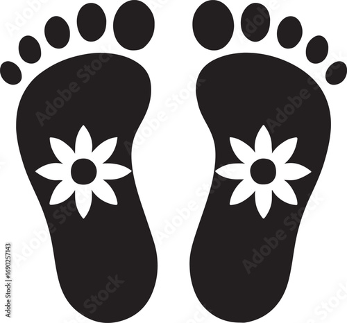 Silhouette of Lakshmi feet symbol vector, ideal for spiritual, festive, and religious designs.