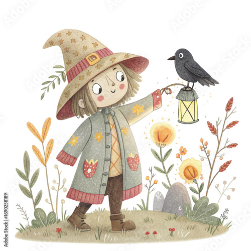 cute rag doll scarecrow sitting happily with a warm smile White Background