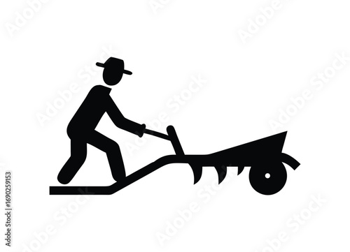 Farmer working with agricultural tiller symbol