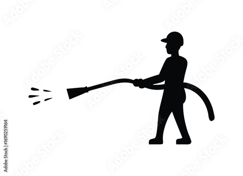 Silhouette of person spraying water with hose industrial cleaning equipment service symbol