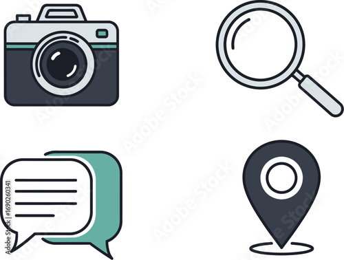 Icons for photography search communication and location vector