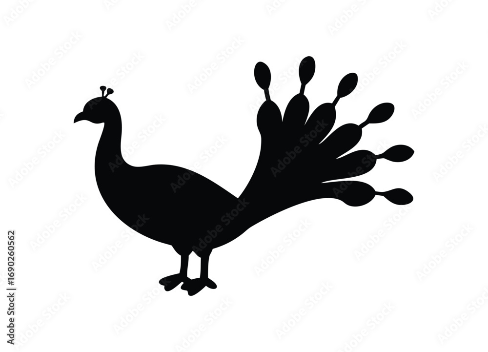 Fototapeta premium Elegant silhouette of a majestic peacock displaying its full plumage beautifully