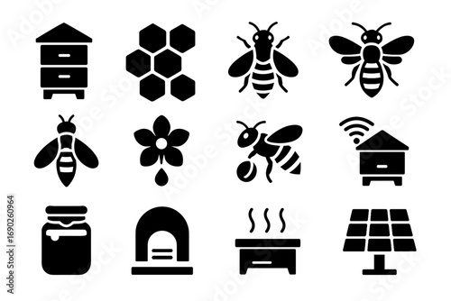 Queen smart pollen bee icons solar icon beehive basket vector ventilation drone
