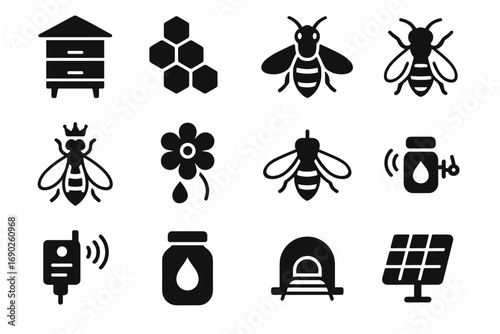 Honey vector ventilation honeycomb hive flower bee entrance smart panel icon queen