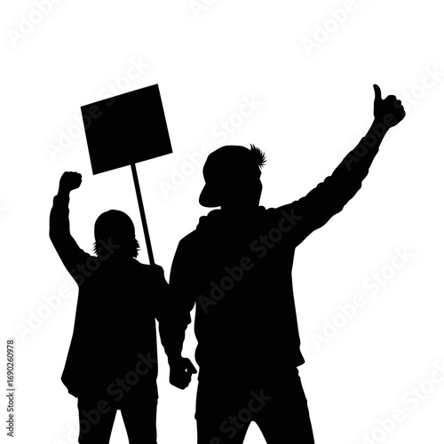Protesters Holding Signs and Showing Thumbs Up