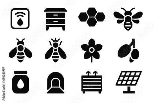 Vector bee sensor flower queen worker collection beehive icon ventilation panel