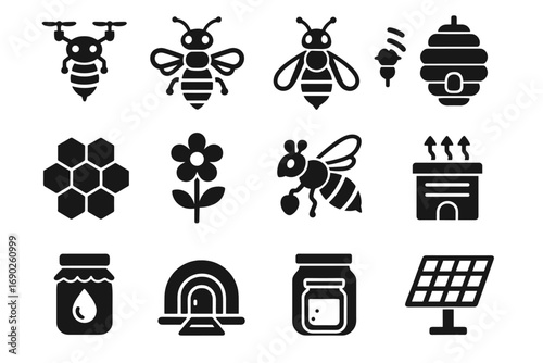 Bee hive robotic honeycomb honey system drone vector icon sensor ventilation icons