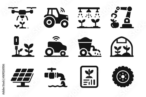 Panel module drone farm autonomous icon vector crop solar greenhouse icons fertilizer
