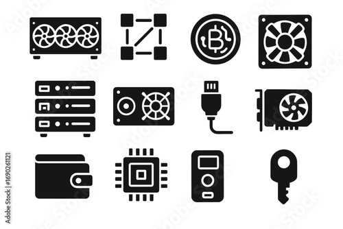 Processor fan icon rig vector cryptocurrency ledger crypto farm icons device node