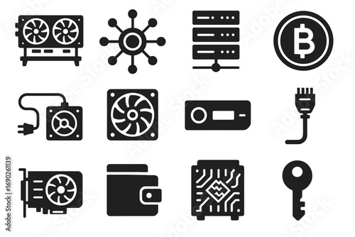 Blockchain icons rack icon rig supply futuristic crypto network vector ledger power