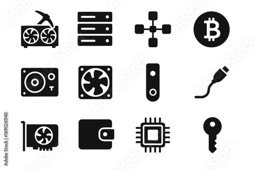 Device hash gpu icons rig server vector icon fan mining blockchain cryptocurrency