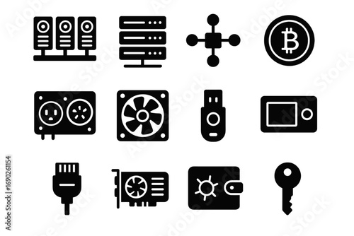 Grid cooling hash card vector icon crypto server gpu device coin fan