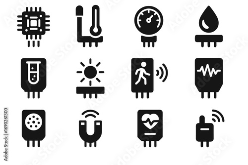 Chemical futuristic biosensor humidity icons probe module icon temperature vector vibration sensor