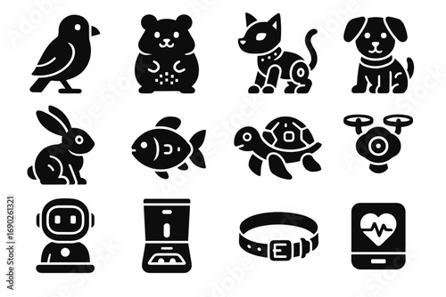 Vector feeder pet rabbit robotic bird icon digital companion monitor virtual smart